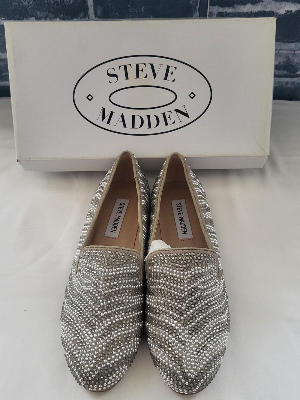 Steve Madden Silver Crystal Embellished Women's Loafers